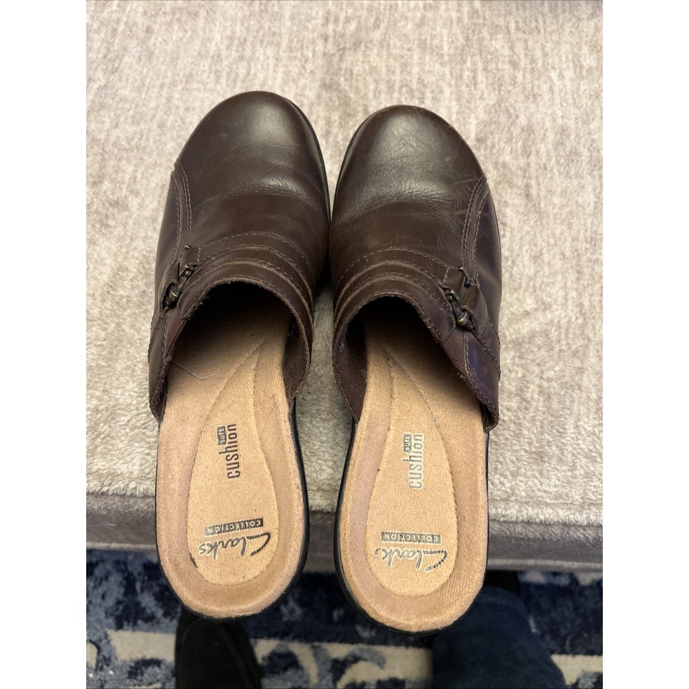 Clarks Hayla Marina Leather Slip On Mule Women 8.5 M Brown Easy comfy